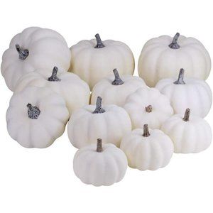 12PCS Assorted Sizes Rustic Harvest White Artificial Pumpkins for Halloween Fall